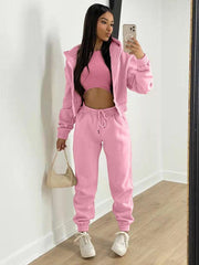 Women's Knitted Casual Sports Fleece Hooded Three-piece Suit - 808Lush