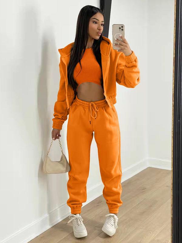 Women's Knitted Casual Sports Fleece Hooded Three-piece Suit - 808Lush