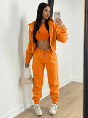 Women's Knitted Casual Sports Fleece Hooded Three-piece Suit - 808Lush