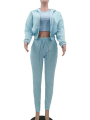 Women's Knitted Casual Sports Fleece Hooded Three-piece Suit - 808Lush