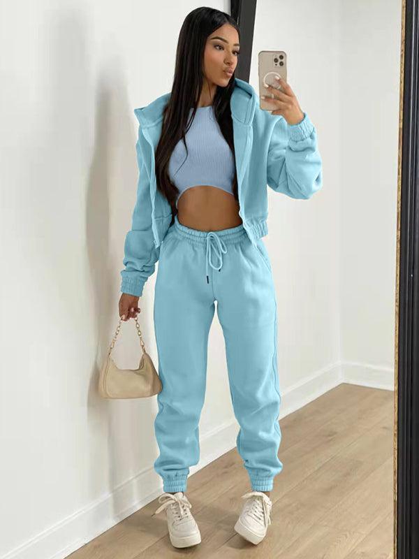 Women's Knitted Casual Sports Fleece Hooded Three-piece Suit - 808Lush