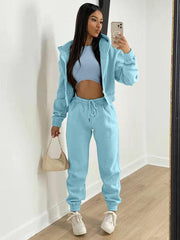 Women's Knitted Casual Sports Fleece Hooded Three-piece Suit - 808Lush