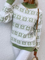 Women's Knitted Half Turtleneck Christmas Snowflake Sweater - 808Lush