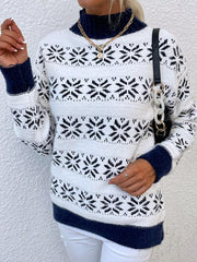 Women's Knitted Half Turtleneck Christmas Snowflake Sweater - 808Lush