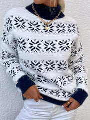 Women's Knitted Half Turtleneck Christmas Snowflake Sweater - 808Lush