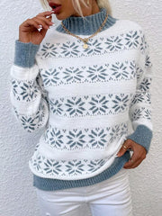 Women's Knitted Half Turtleneck Christmas Snowflake Sweater - 808Lush