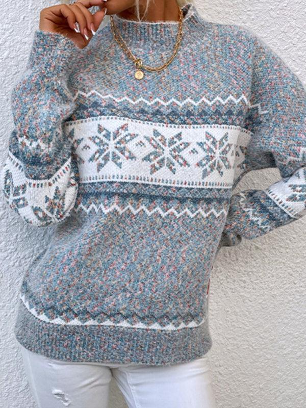 Women's Knitted Half Turtleneck Snowflake Christmas Sweater - 808Lush