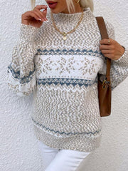 Women's Knitted Half Turtleneck Snowflake Christmas Sweater - 808Lush