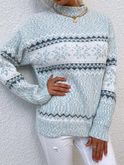 Women's Knitted Half Turtleneck Snowflake Christmas Sweater - 808Lush