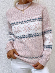 Women's Knitted Half Turtleneck Snowflake Christmas Sweater - 808Lush