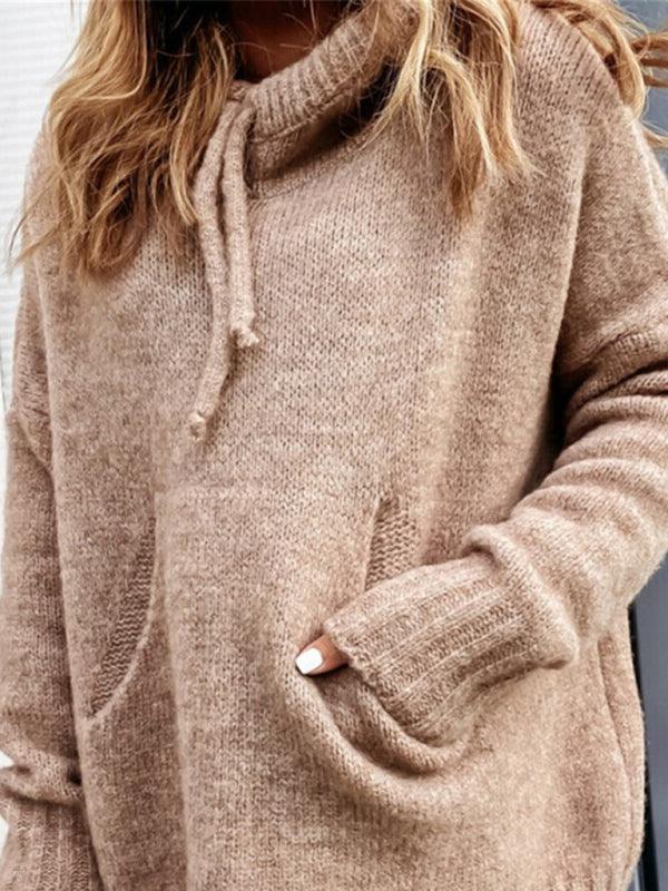 Women's Knitted Hoodie Kangaroo Pocket Casual Knitwear - 808Lush