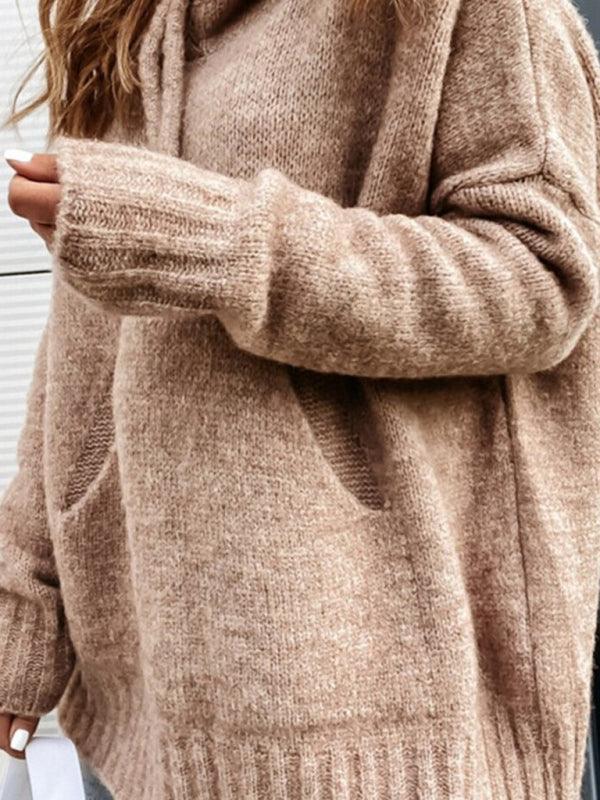 Women's Knitted Hoodie Kangaroo Pocket Casual Knitwear - 808Lush