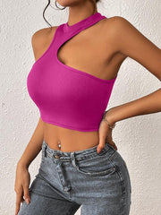 Women's Knitted Round Neck Cropped Asymmetrical Crop Tank Top - 808Lush