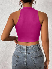 Women's Knitted Round Neck Cropped Asymmetrical Crop Tank Top - 808Lush