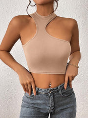 Women's Knitted Round Neck Cropped Asymmetrical Crop Tank Top - 808Lush