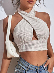 Women's Knitted Sexy Backless Waffle Halter Vest - 808Lush