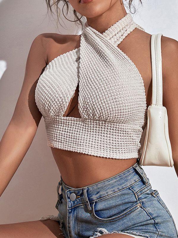 Women's Knitted Sexy Backless Waffle Halter Vest - 808Lush