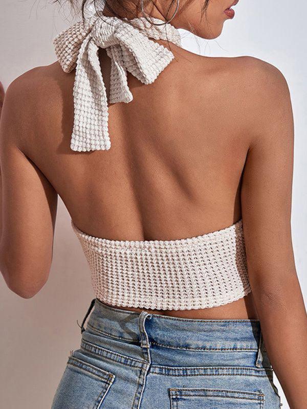 Women's Knitted Sexy Backless Waffle Halter Vest - 808Lush