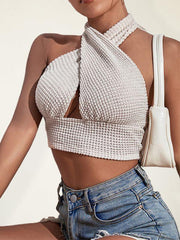 Women's Knitted Sexy Backless Waffle Halter Vest - 808Lush