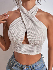 Women's Knitted Sexy Backless Waffle Halter Vest - 808Lush