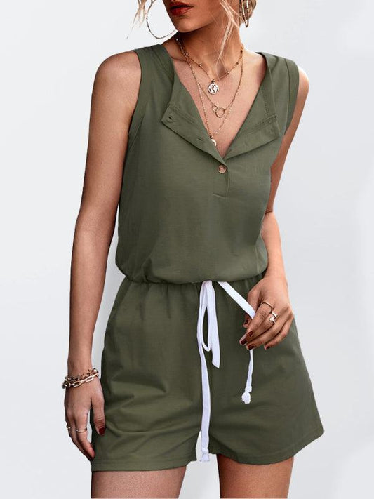 Women's Knitted Sleeveless Button Casual Jumpsuit - 808Lush