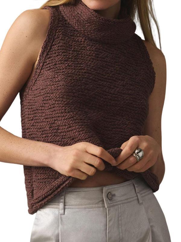 Women's Knitted Sleeveless Scarf Collar Street Fashion Sweater Vest - 808Lush