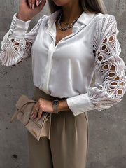 Women's Lace Panel Long Sleeve Shirt Top - 808Lush