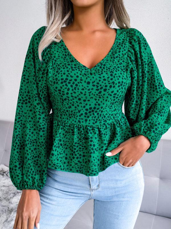 Women's Lantern long sleeve casual leopard Chiffon Shirt Top - 808Lush