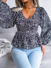 Women's Lantern long sleeve casual leopard Chiffon Shirt Top - 808Lush