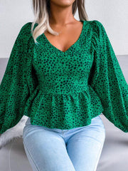 Women's Lantern long sleeve casual leopard Chiffon Shirt Top - 808Lush