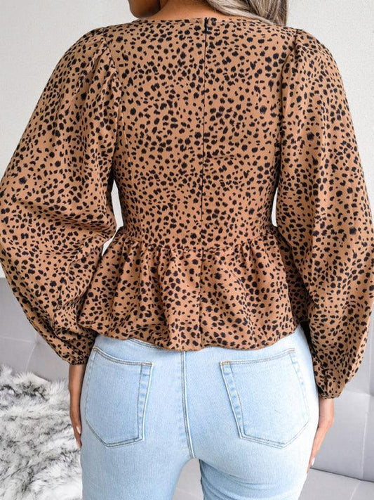 Women's Lantern long sleeve casual leopard Chiffon Shirt Top - 808Lush