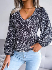 Women's Lantern long sleeve casual leopard Chiffon Shirt Top - 808Lush