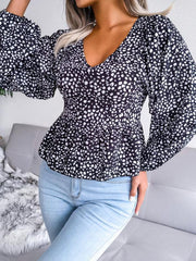 Women's Lantern long sleeve casual leopard Chiffon Shirt Top - 808Lush