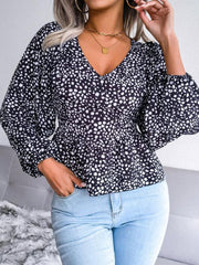 Women's Lantern long sleeve casual leopard Chiffon Shirt Top - 808Lush