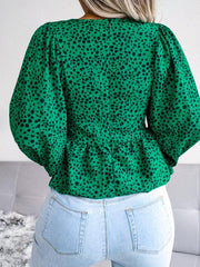 Women's Lantern long sleeve casual leopard Chiffon Shirt Top - 808Lush