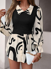 Women's Lapel Collar Elegant Commuting Spliced Long Sleeve blouse - 808Lush