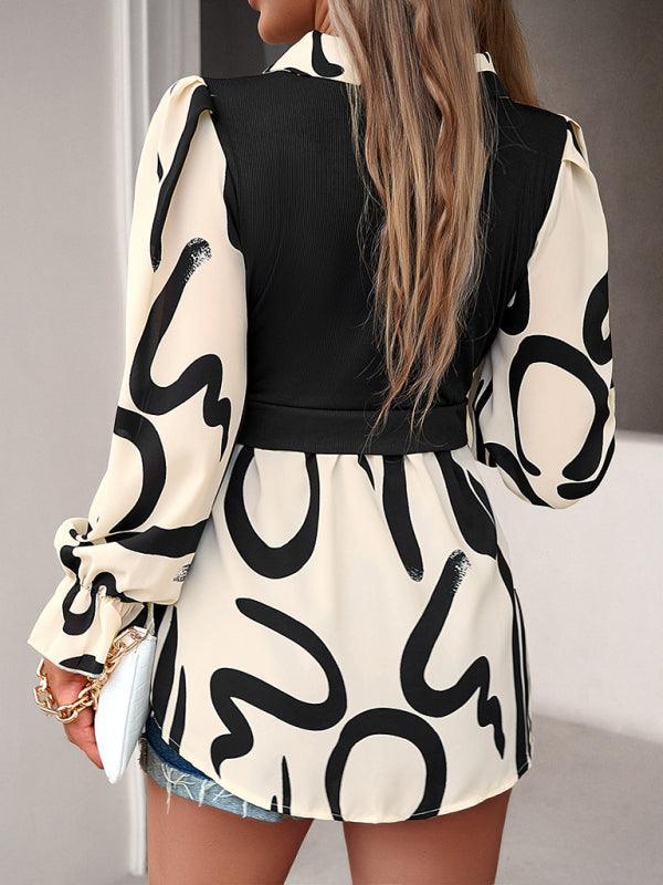 Women's Lapel Collar Elegant Commuting Spliced Long Sleeve blouse - 808Lush