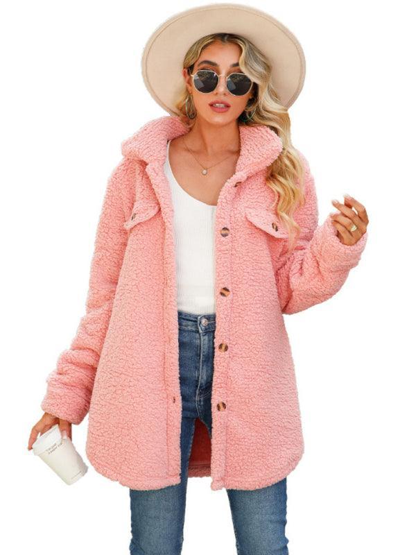 Women's Lapel Long Sleeve Loose Buttoned Long Jacket - 808Lush