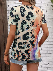 Women's Leopard Printed Round Neck Short Sleeve T-Shirt - 808Lush