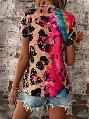 Women's Leopard Printed Round Neck Short Sleeve T-Shirt - 808Lush