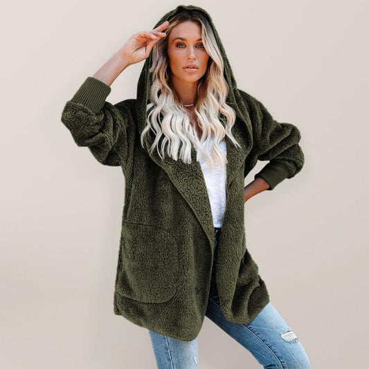 Women's Long Sleeve Jacket Casual Hooded Solid Color Cardigan Plush Women - 808Lush