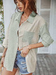 Women's Long Sleeve Lapel Single Breasted Striped Top - 808Lush