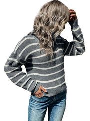 Women's Long Sleeve Lapel Striped Sweater - 808Lush