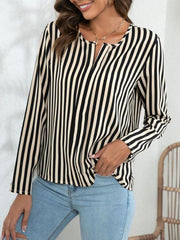 Women's Long Sleeve Round Neck Striped Print Top blouse - 808Lush