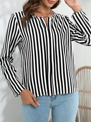 Women's Long Sleeve Round Neck Striped Print Top blouse - 808Lush