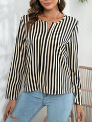 Women's Long Sleeve Round Neck Striped Print Top blouse - 808Lush