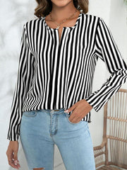 Women's Long Sleeve Round Neck Striped Print Top blouse - 808Lush