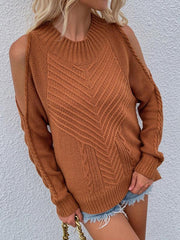 Women's Long Sleeve Thick Knitted Round Neck Twist Rope Sweater - 808Lush