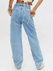 Women's Loose Ripped Straight Denim Trousers - 808Lush