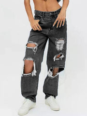 Women's Loose Ripped Straight Denim Trousers - 808Lush